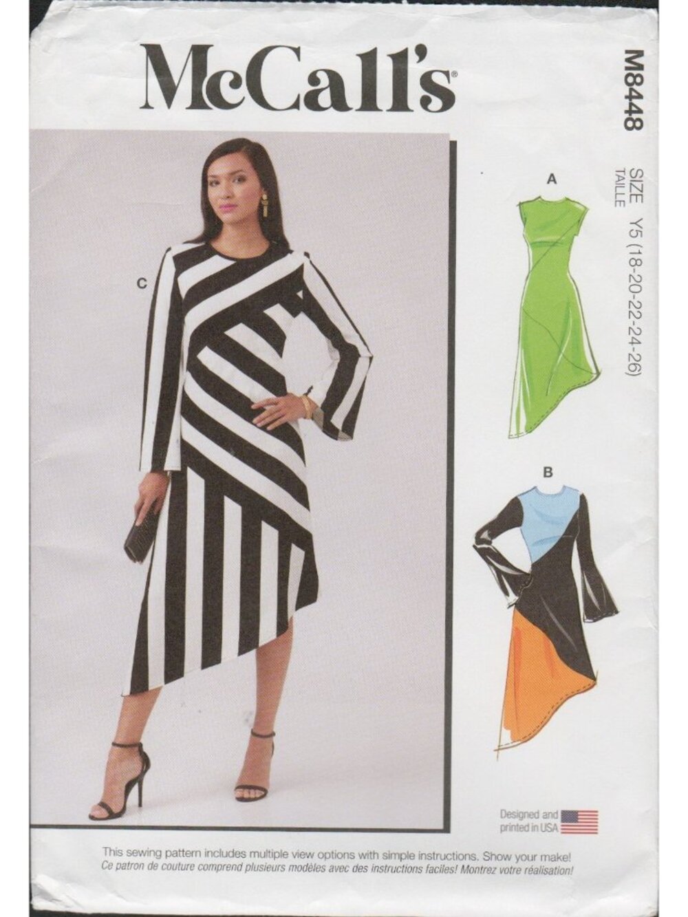 McCall's 8448 R12037 Knit Dress Pattern Plus Size 18-26 Asymmetrical Hem Uncut